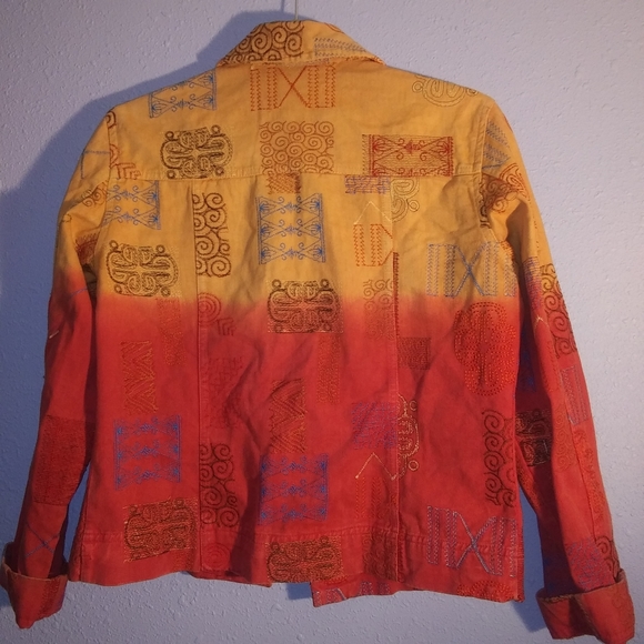 Sunset Ombre Gold Jean Jacket Embroidered Size XS Coldwater Creek - Picture 2 of 8